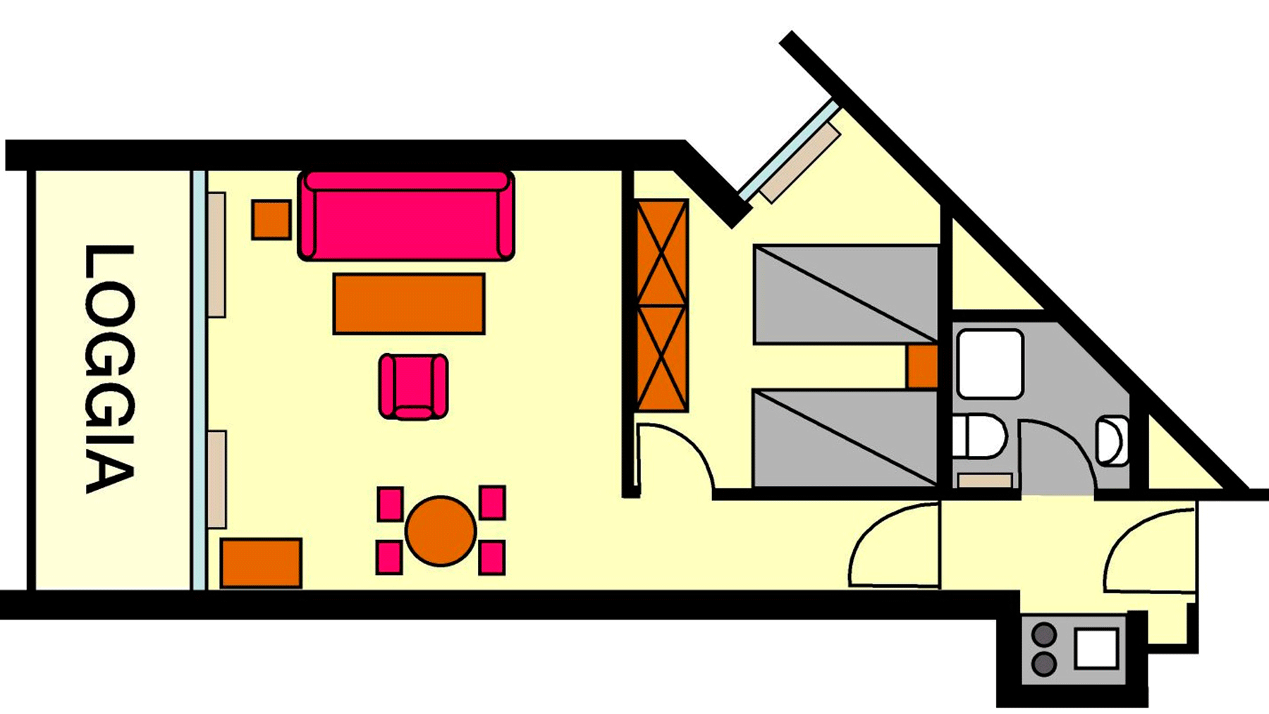 Grundriss 2-Raum Ferienwohnung (Typ A2)