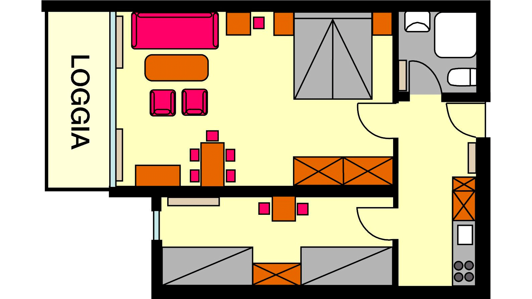 Grundriss 2-Raum Ferienwohnung (Typ Y26)